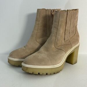 Oasis Society Chunky Heel Suede Ankle Booties Platform Side Zip Women’s Size 9